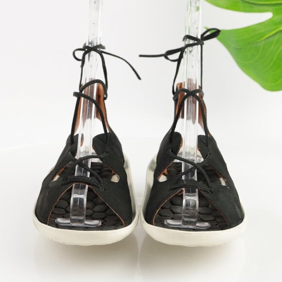 L'Amour Des Pieds Womens Nesimah Sandals Size 7 Black Leathte Ankle Tie Up Shoes - Picture 2 of 14